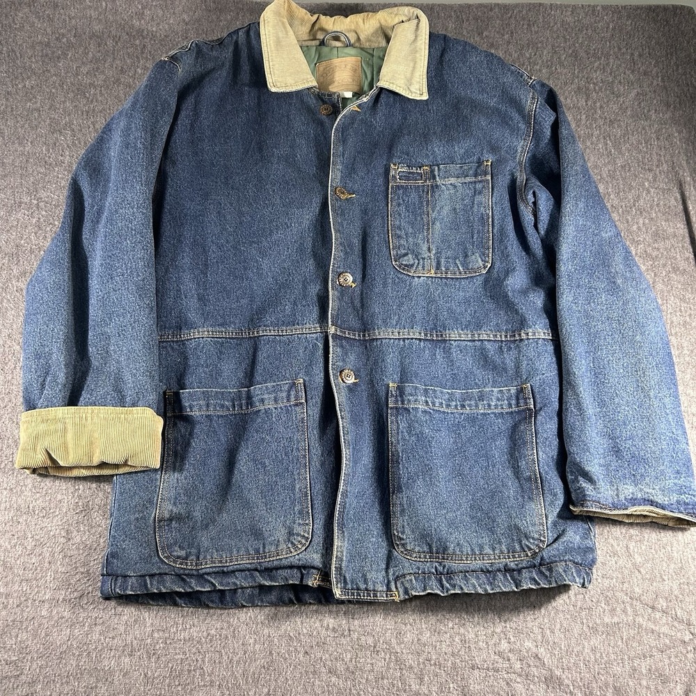 Vintage Sasson Denim Chore Jacket Mens XL Blue Corduroy Collar Workwear 90s